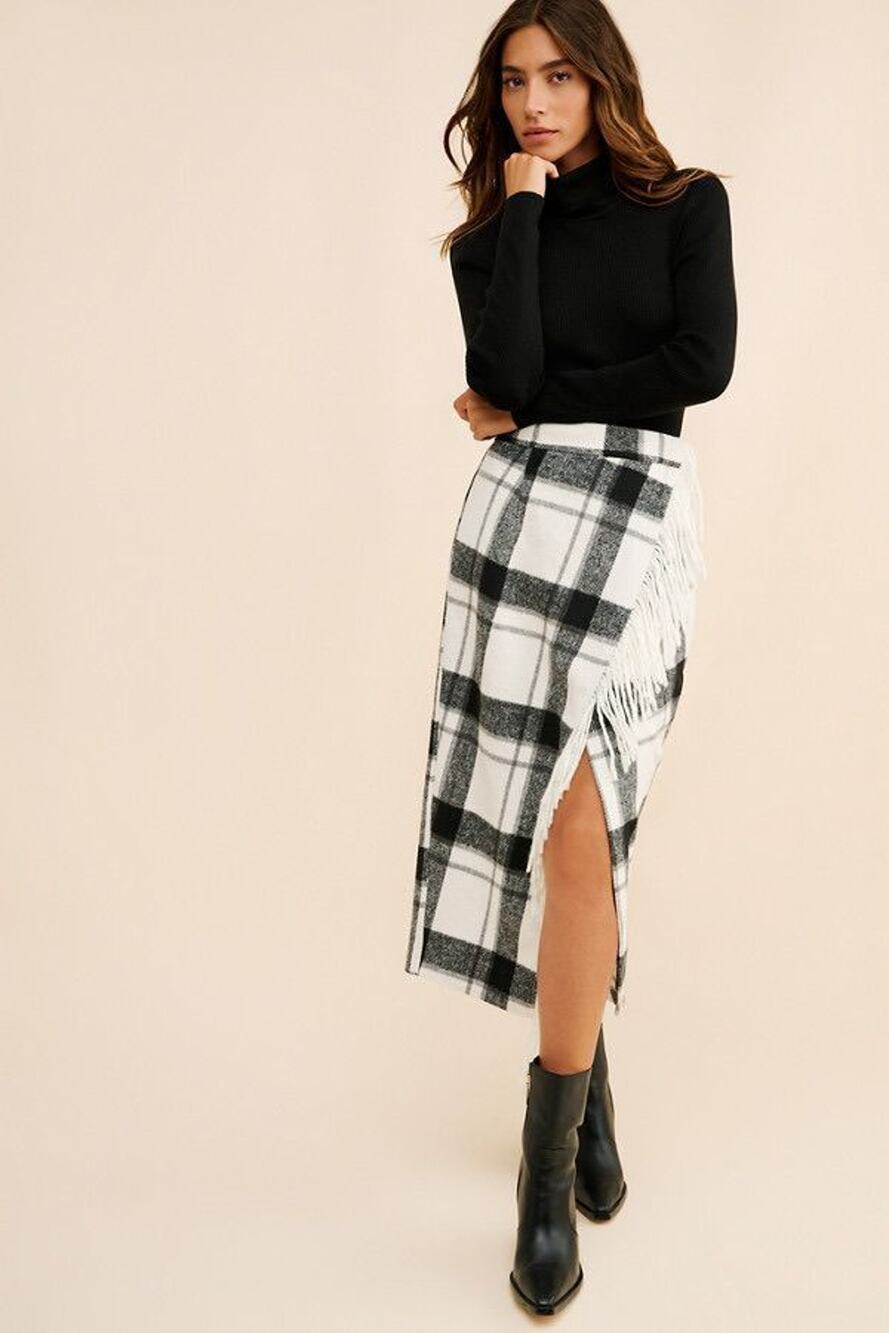 Plaid Fringe Mini Skirt